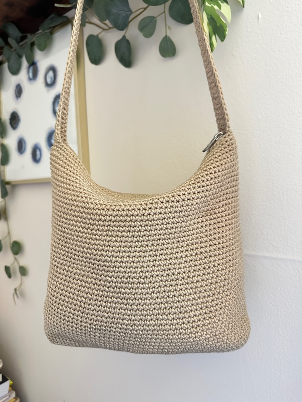 The Sak Woven Crochet Shoulder Bag in Beige